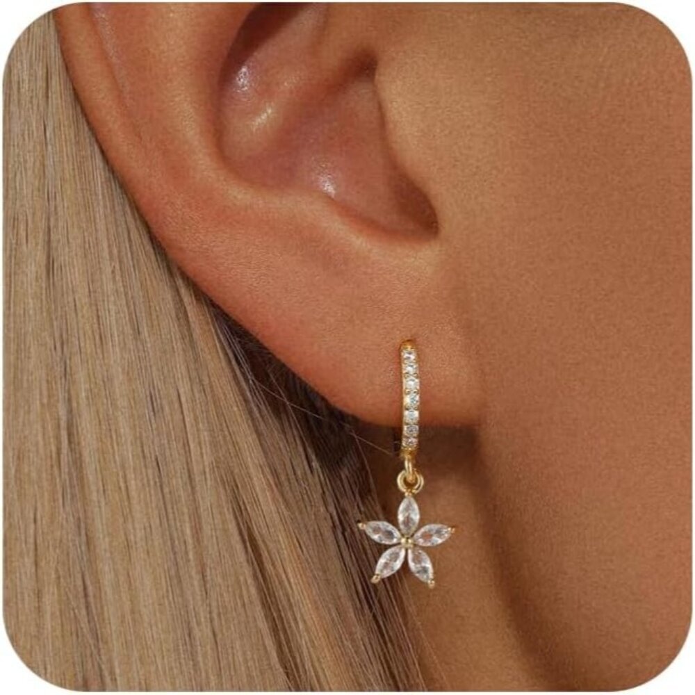 14K Gold Plated Trendy Hoop Huggie Dainty Drop Dangle-E836 Earrings for Women